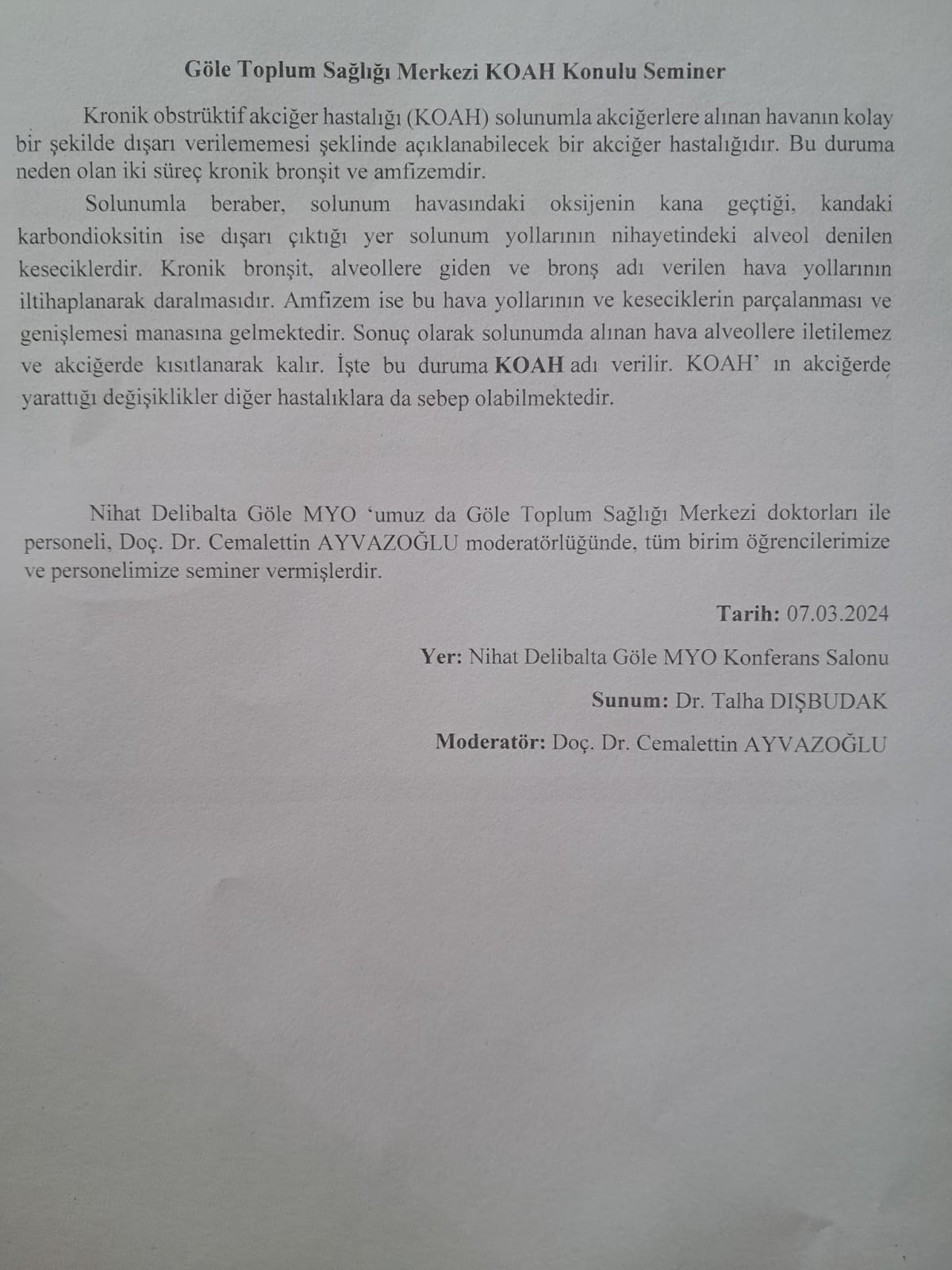 Seminer - KOAH